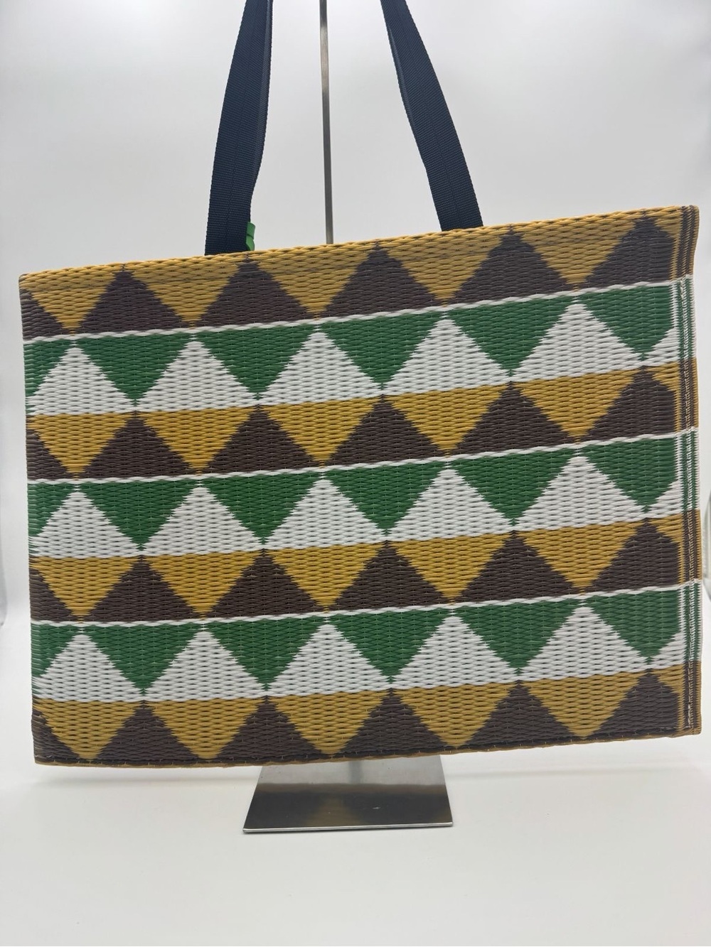 Marni Market Flower Café Geometric Woven Tote Bag Made Japan Green Yellow Brown - Picture 3 of 12